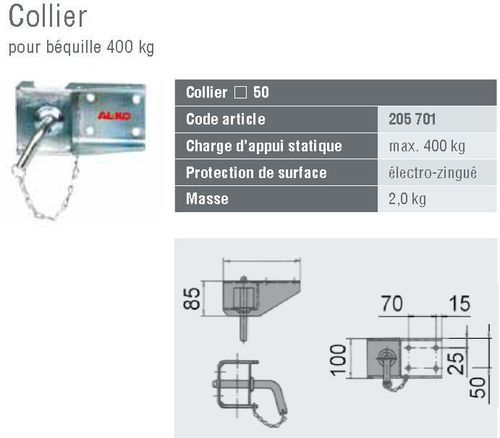 collier béquille 400 kg- kit fixation - Colliers